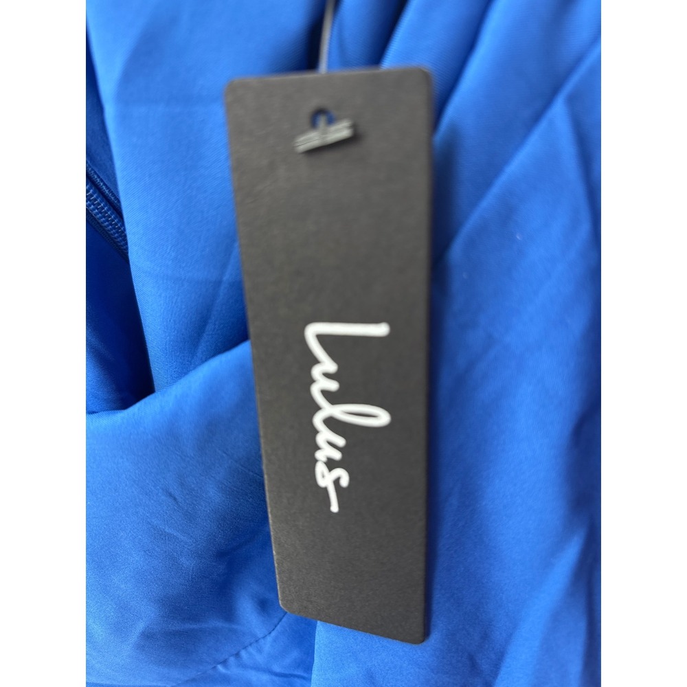 Lulus Exquisite Outlook Royal Blue Floral Jacquard Satin Lace Up Mini Dress S - Picture 10 of 12